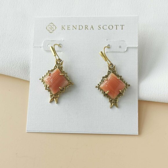 NEW Kendra Scott Cass Vintage Gold Orange Banded Agate Earrings - Picture 1 of 3